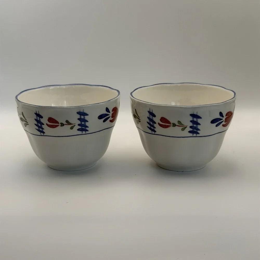 2 Vintage Provincial Designs Nikko Japan Coffee Tea Cups Mug Set Floral Folk Art
